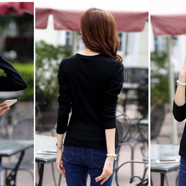Autumn Fashion Long Sleeve T-Shirt Tops with Button Decoration for Women  -  GeraldBlack.com
