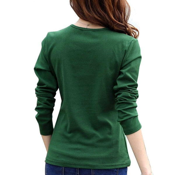Autumn Fashion Long Sleeve T-Shirt Tops with Button Decoration for Women  -  GeraldBlack.com