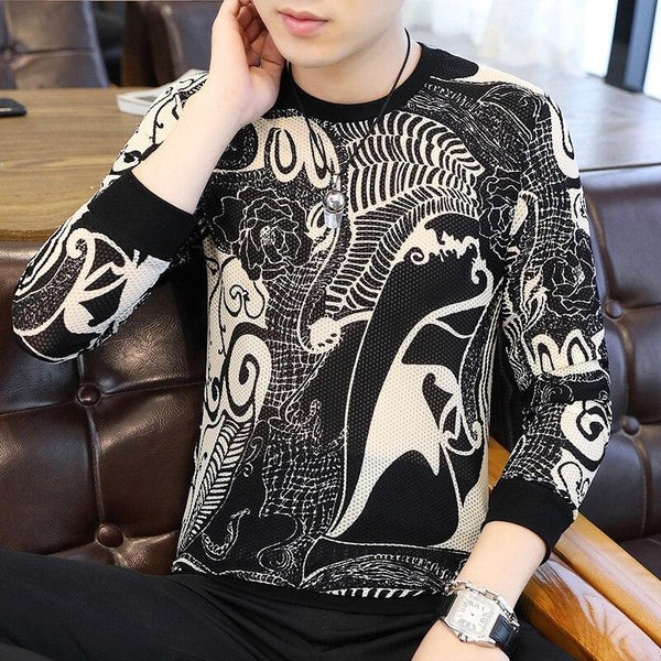 Autumn Fashion Men's Personality Pattern O-neck Long-sleeves Pullover T-shirt - SolaceConnect.com