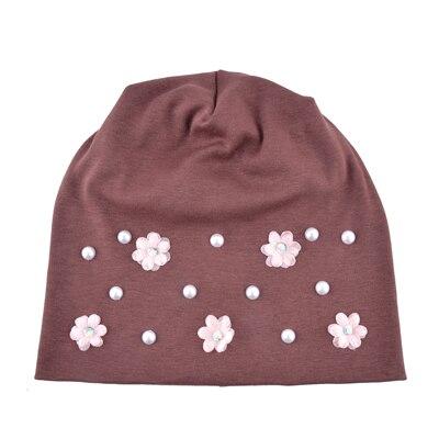 Autumn Flowers Knitted Thin Beanies Hats with Rhinestone for Women - SolaceConnect.com