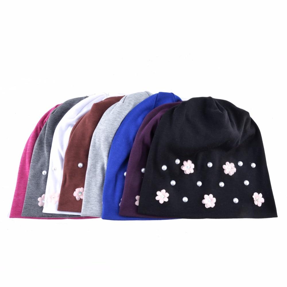 Autumn Flowers Knitted Thin Beanies Hats with Rhinestone for Women  -  GeraldBlack.com