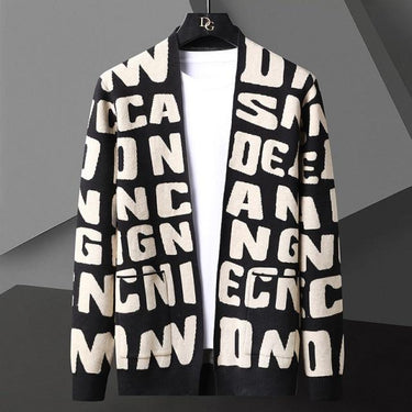 Autumn Korean Men's Striped Letter O-neck Knitted Cardigan Jacket Sweaters - SolaceConnect.com