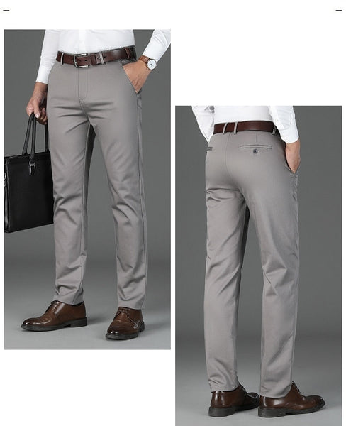 Autumn Men Business Small Straight Casual Pants Modal Cotton Elasticity Solid Color Trousers  -  GeraldBlack.com