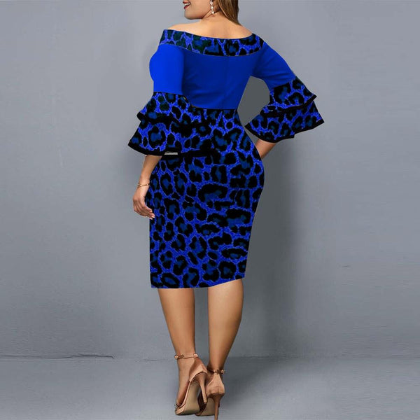 Autumn Plus Size Dresses Leopard Printed Wedding Party Dress Ladies Chic Flare Sleeve Night Club - SolaceConnect.com