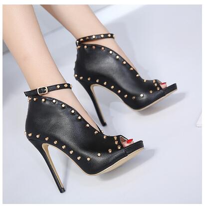 Autumn Style Women's Peep-toe High Heels Pumps with Rivets and Buckle - SolaceConnect.com