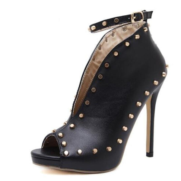 Autumn Style Women's Peep-toe High Heels Pumps with Rivets and Buckle  -  GeraldBlack.com