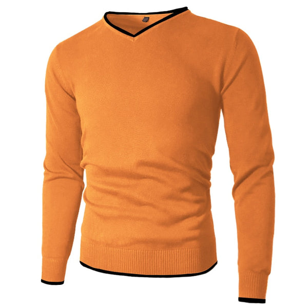 Autumn Sweaters Men Pullover Spring Cotton V-Neck Solid Slim Sweater Jumpers Knitwear Plus Size 4XL Simple Style Jersey  -  GeraldBlack.com