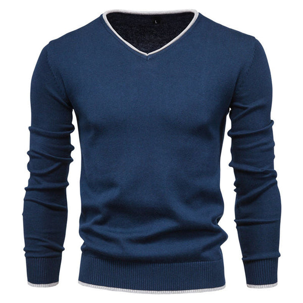 Autumn Sweaters Men Pullover Spring Cotton V-Neck Solid Slim Sweater Jumpers Knitwear Plus Size 4XL Simple Style Jersey  -  GeraldBlack.com