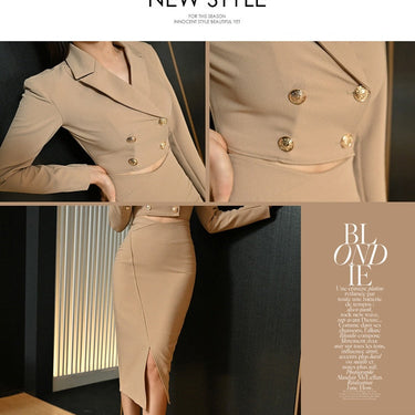 Autumn Winter 2 Piece Set Double-Breasted Short Coat Fashion Midi Pencil Skirt Casual Suit Skirt  -  GeraldBlack.com