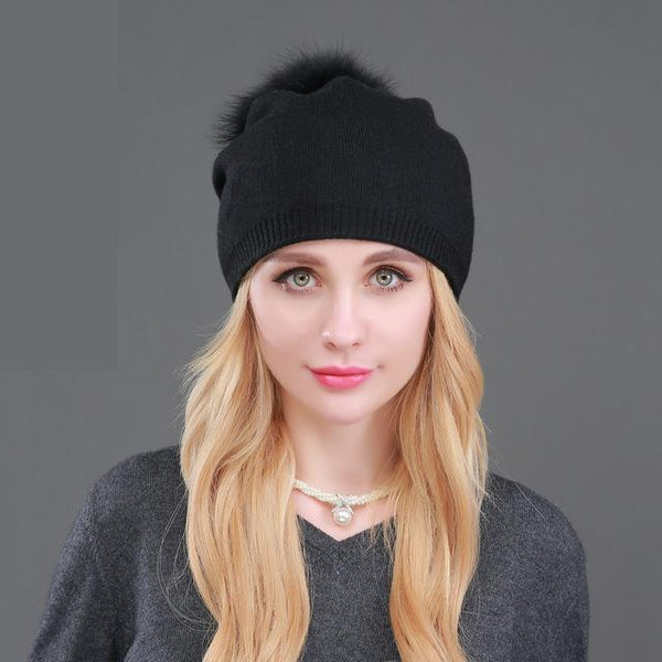 Autumn Winter Casual Knitted Wool Pompon Beanies Fur Hat for Women - SolaceConnect.com