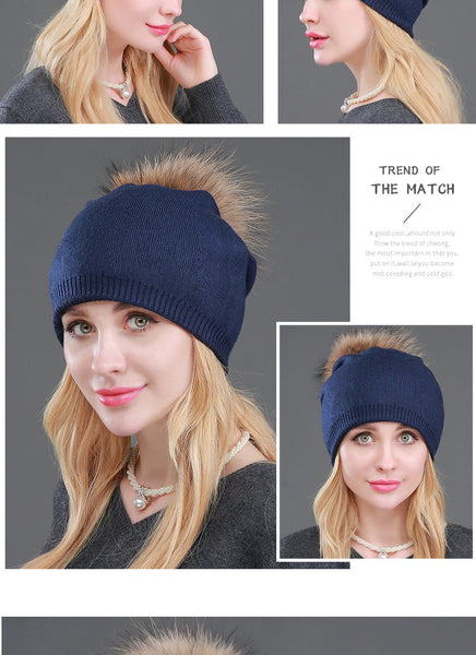 Autumn Winter Casual Knitted Wool Pompon Beanies Fur Hat for Women  -  GeraldBlack.com