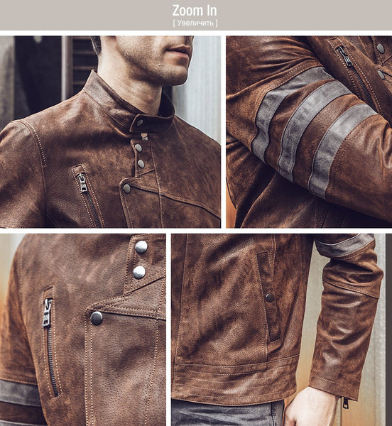 Autumn Winter Casual Men's Genuine Pigskin Leather Motorcycle Jacket - SolaceConnect.com