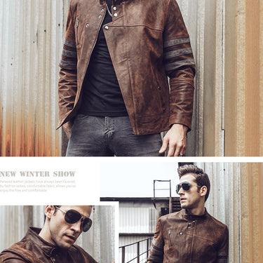Autumn Winter Casual Men's Genuine Pigskin Leather Motorcycle Jacket - SolaceConnect.com