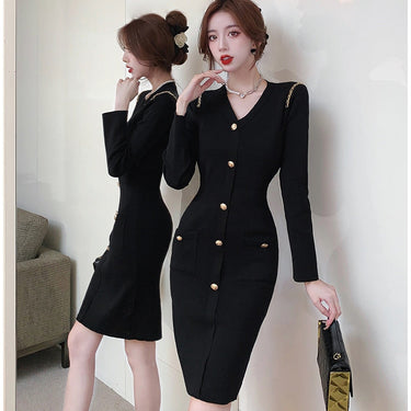 Autumn Winter Casual Single-Breasted Knitted Bodycon Dress Bottoming Women Simplicity Series Party Pencil Dresses  -  GeraldBlack.com