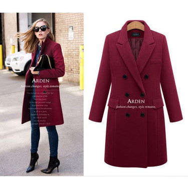 Autumn Winter Casual Wool Solid Double Breasted Long Blazers for Women - SolaceConnect.com