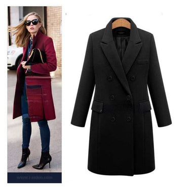 Autumn Winter Casual Wool Solid Double Breasted Long Blazers for Women  -  GeraldBlack.com