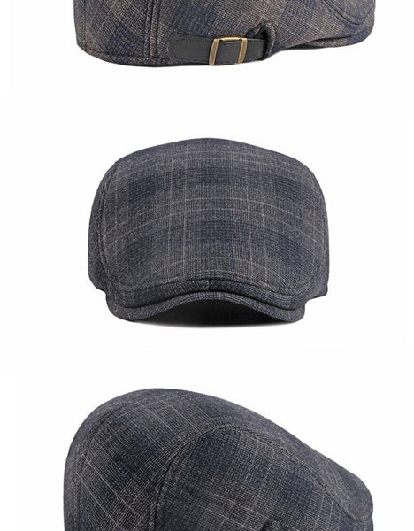 Autumn Winter Fashion Vintage Wool Plaid Adjustable Beret Cap for Men - SolaceConnect.com