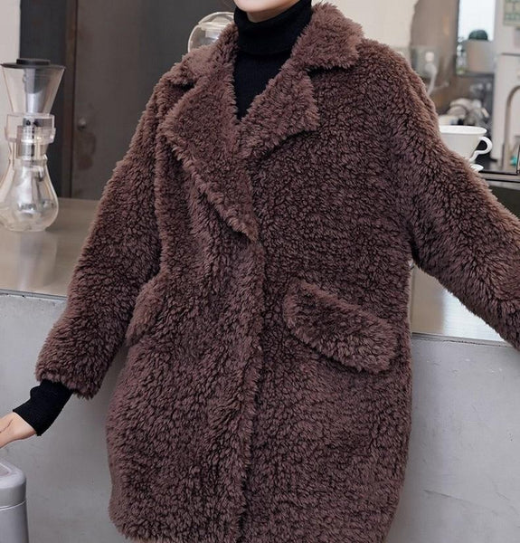 Autumn Winter Female Knitted Solid Sheep Shearling Wool Fur Coats & Jackets  -  GeraldBlack.com
