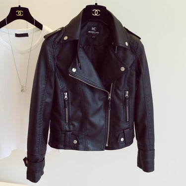 Autumn Winter Leather Rivet Jacket Slim Black Zipper Motorcycle Coat - SolaceConnect.com