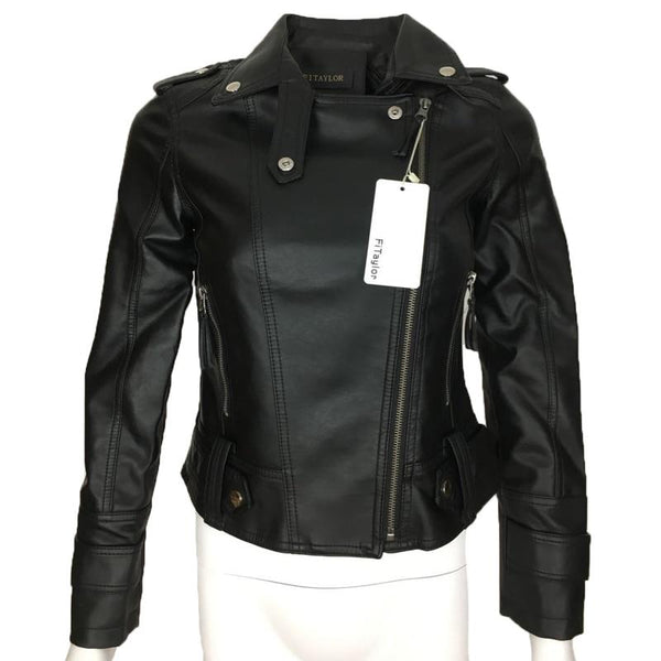Autumn Winter Leather Rivet Jacket Slim Black Zipper Motorcycle Coat - SolaceConnect.com