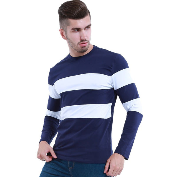 Autumn Winter Long Sleeve O Neck Striped Casual T-Shirt for Men  -  GeraldBlack.com