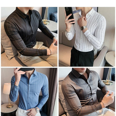 Autumn Winter Long Sleeve Striped Business Formal Slim Shirts for Men  -  GeraldBlack.com