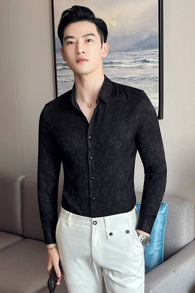 Autumn Winter Luxury Thick Warm Long Sleeve Floral Slim Casual Shirt for Men  -  GeraldBlack.com