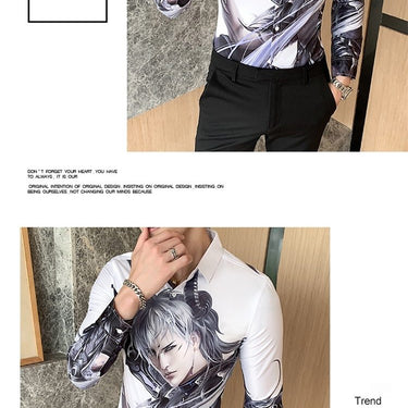 Autumn Winter Men's Casual Fashion Long Sleeve Cartoon Print Slim Shirts - SolaceConnect.com