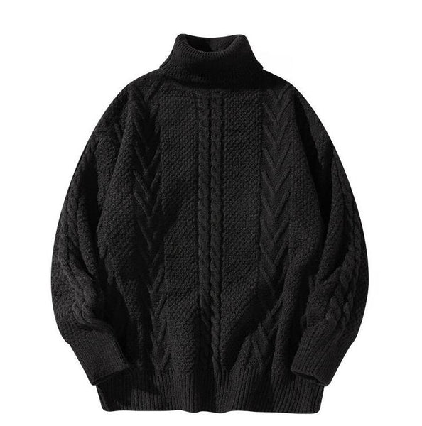 Autumn Winter Men Solid Color Jacquard Knit Turtleneck Cold Proof Warm Simple Thickened Pullover Sweaters  -  GeraldBlack.com