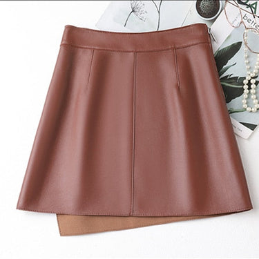 Autumn winter office lady fashion casual plus size Genuine Leather high waist mini skirt  -  GeraldBlack.com