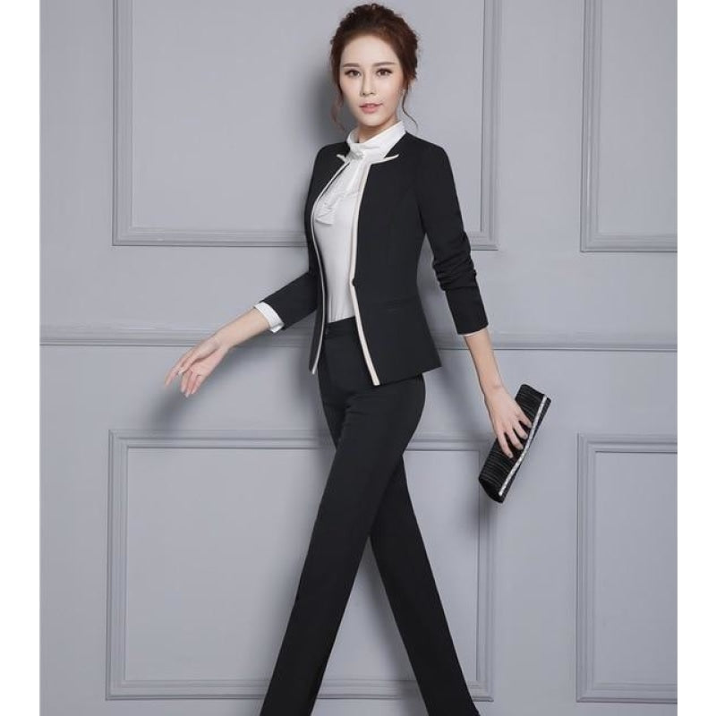 Autumn Winter Professional Pantsuits with Jackets for Office Ladies  -  GeraldBlack.com