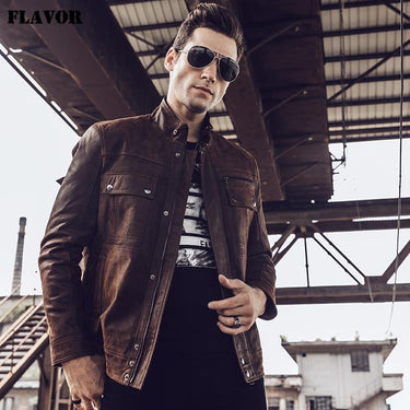 Autumn Winter Retro Men's Real Pigskin Leather Motorcycle Jacket - SolaceConnect.com