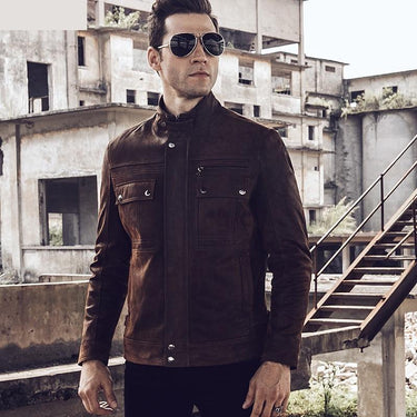 Autumn Winter Retro Men's Real Pigskin Leather Motorcycle Jacket - SolaceConnect.com