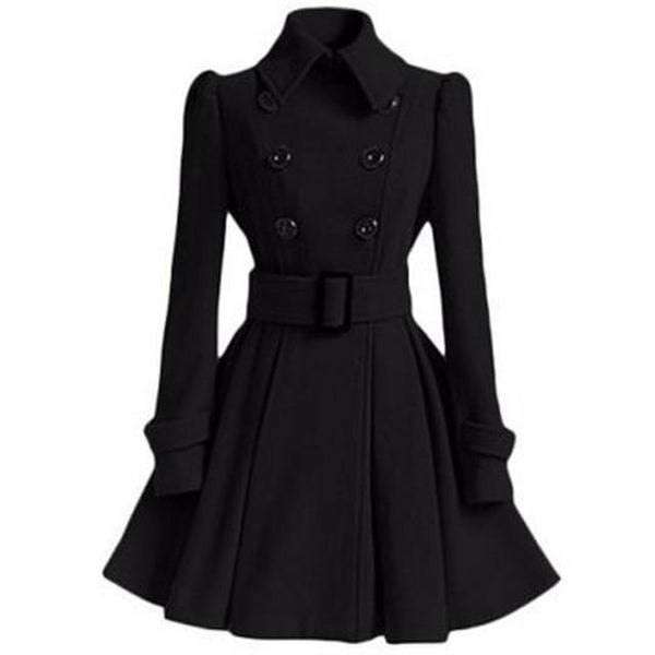 Autumn Winter Slim Vintage Double Breasted Long Jacket for Women - SolaceConnect.com