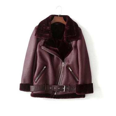 Autumn Winter Synthetic Lamb Leather Soft Coat Fur Collar Zipper Women's Jacket  -  GeraldBlack.com