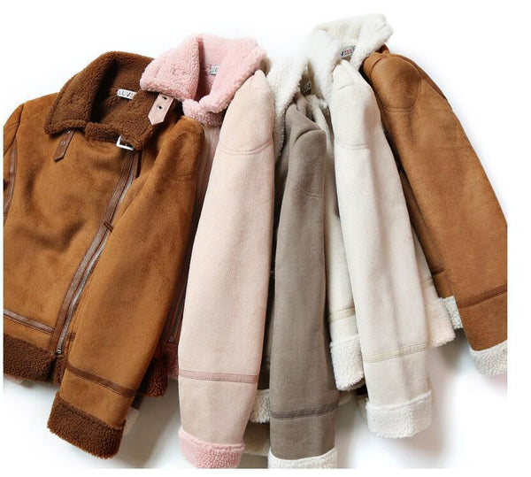 Autumn Winter Synthetic Shearling Sheepskin Thick Suede Jackets for Women - SolaceConnect.com