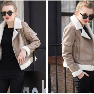 Autumn Winter Synthetic Shearling Sheepskin Thick Suede Jackets for Women - SolaceConnect.com
