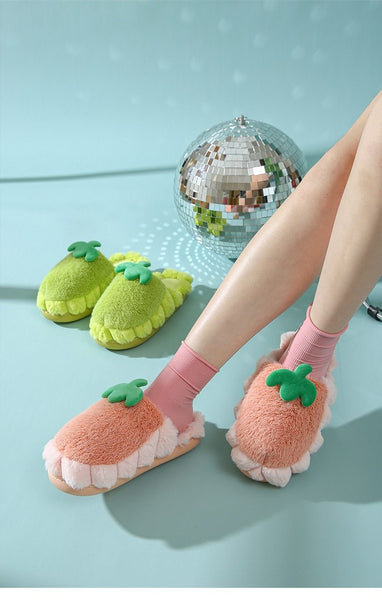 Plush Cotton Slippers Women Autumn And Winter Warm Mute Slippers Home Thick-Soled Non-Slip Indoor - SolaceConnect.com