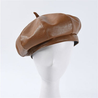 Autumn Winter Women's Synthetic Leather Solid Pattern Stewardess Beret Cap - SolaceConnect.com
