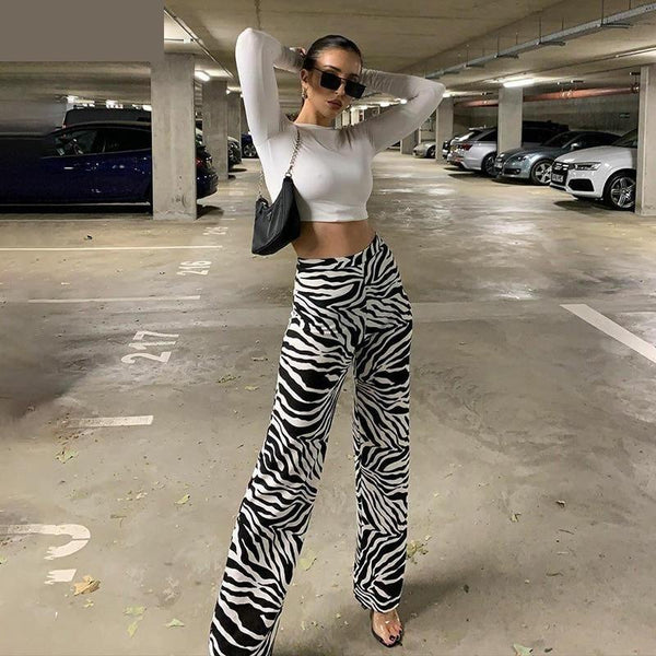 Autumn Women's Animal Printed High Waist Streetwear Flare Pants Trousers - SolaceConnect.com