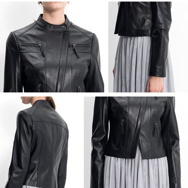 Autumn Women's Genuine Lambskin Leather Motorcycle Coat Jacket - SolaceConnect.com