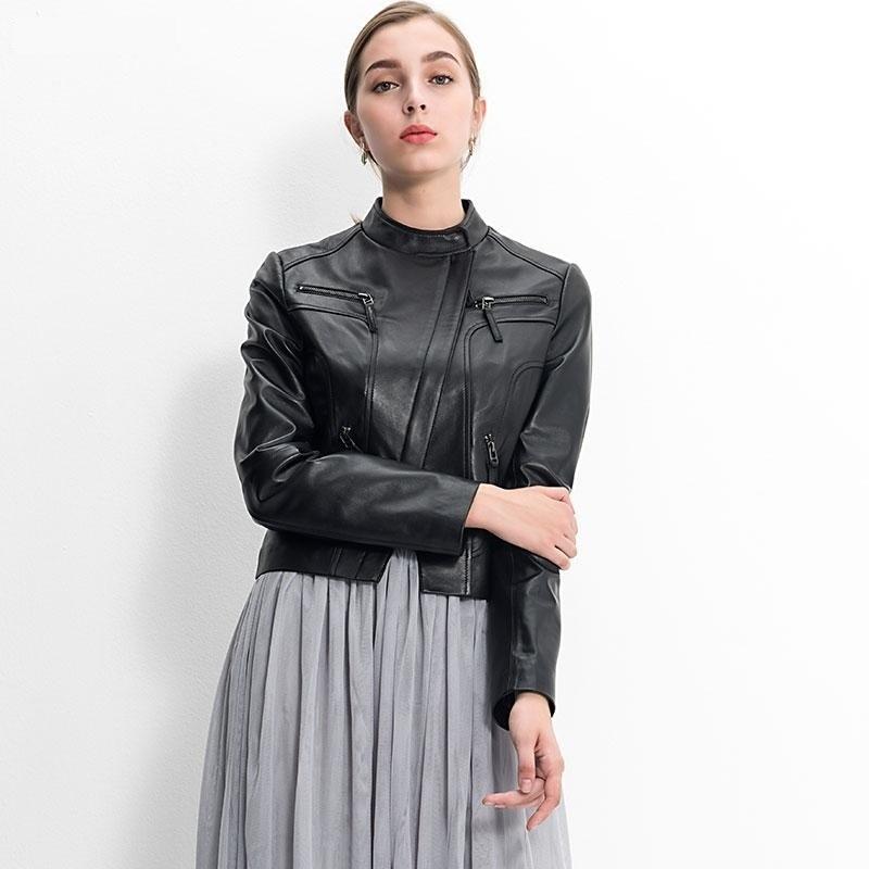 Autumn Women's Genuine Lambskin Leather Motorcycle Coat Jacket - SolaceConnect.com