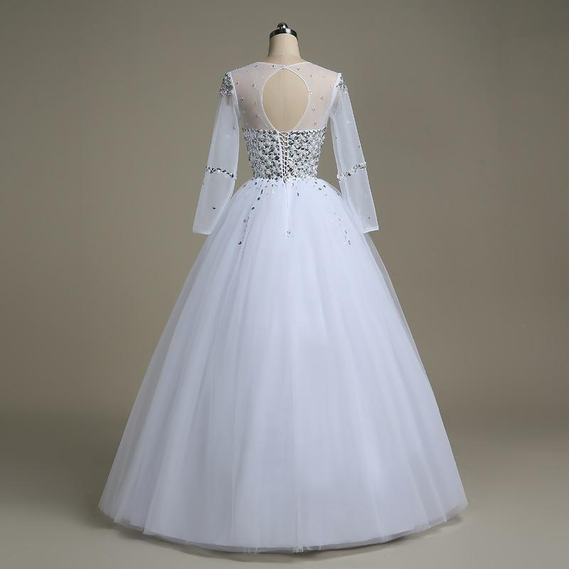 2019 Ball Gown Illusion Pearls Wedding Dress with Lace Beads - SolaceConnect.com