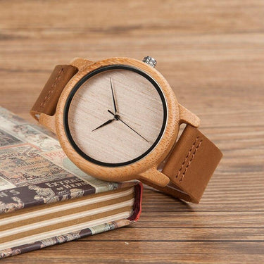 Bamboo Wood Quartz Watch with Scale Soft Leather Straps for Men & Women - SolaceConnect.com