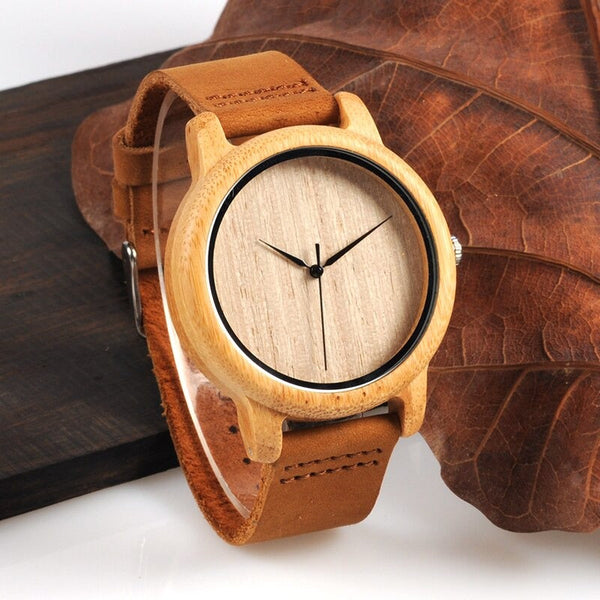 Bamboo Wood Quartz Watch with Scale Soft Leather Straps for Men & Women  -  GeraldBlack.com