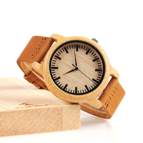 Bamboo Wood Quartz Watch with Scale Soft Leather Straps for Men & Women  -  GeraldBlack.com