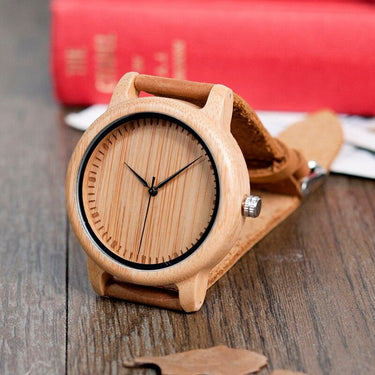 Bamboo Wooden Casual Leather Strap Quartz Watches for Men and Women  -  GeraldBlack.com