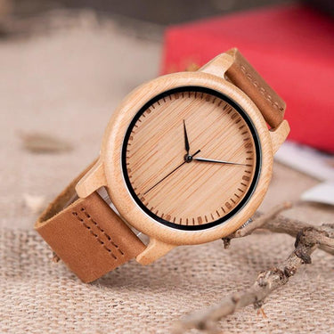 Bamboo Wooden Casual Leather Strap Quartz Watches for Men and Women  -  GeraldBlack.com