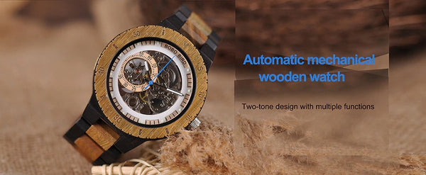 Bamboo Wooden Casual Round Watches with Leather Strap for Men  -  GeraldBlack.com