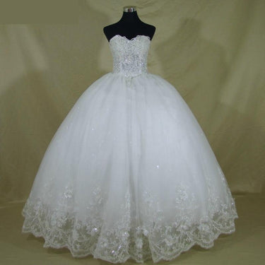 Beaded Pearls Off Shoulder Ball Gown Luxury Bridal Wedding Dress - SolaceConnect.com